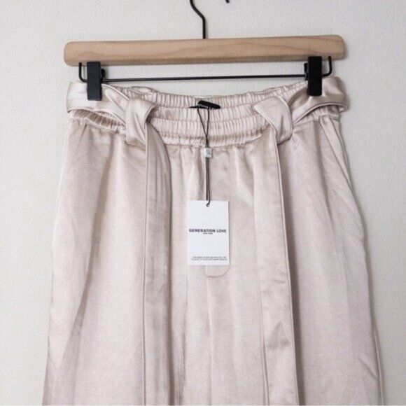 NWT Generation Love Maria Belted Satin Pant XS Champagne Wide Leg High Waisted - Picture 4 of 8